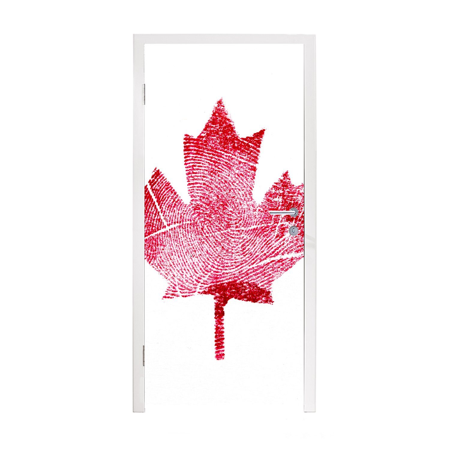 MuchoWow Türtapete Kanadas Nationalflagge aus Daumenabdrücken, Matt, bedruckt, (1 St), Fototapete für Tür, Türaufkleber, 75x205 cm