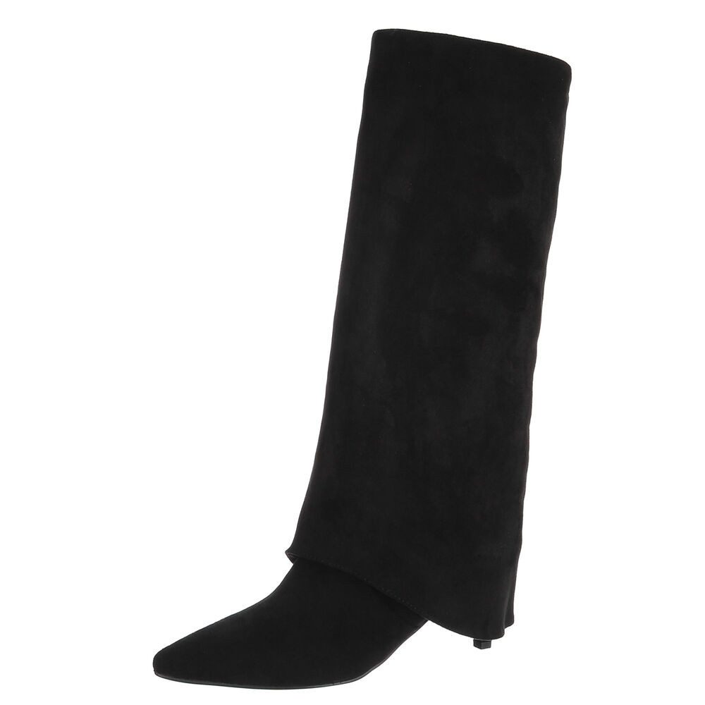 Ital-Design Damenstiefel mit hohem Schaft und spitzer Form Stiefel (92214228) Pfennig-/Stilettoabsatz Stiefel in Schwarz