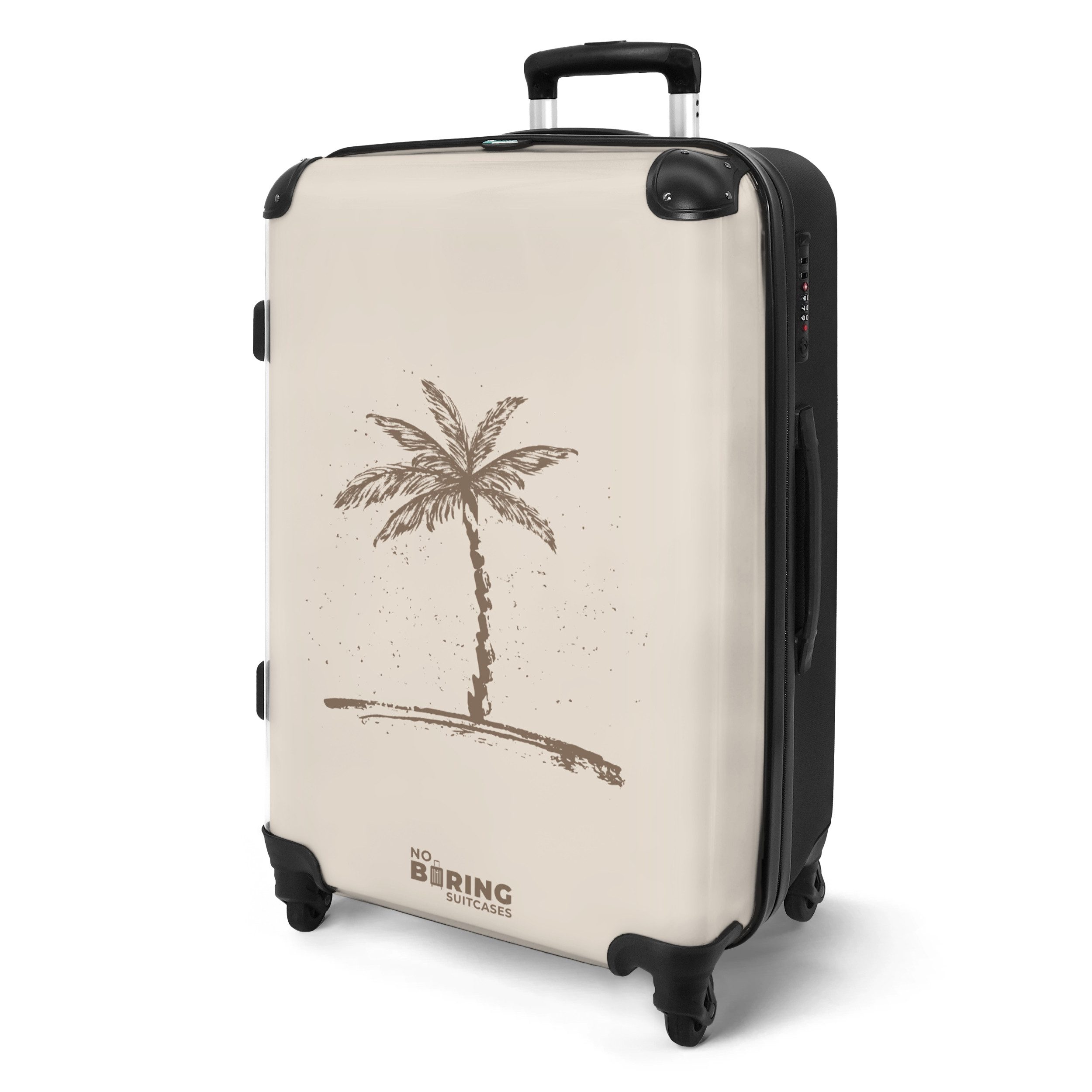 NoBoringSuitcases.com© Hartschalen-Trolley Beige mit brauner Palme günstig online kaufen
