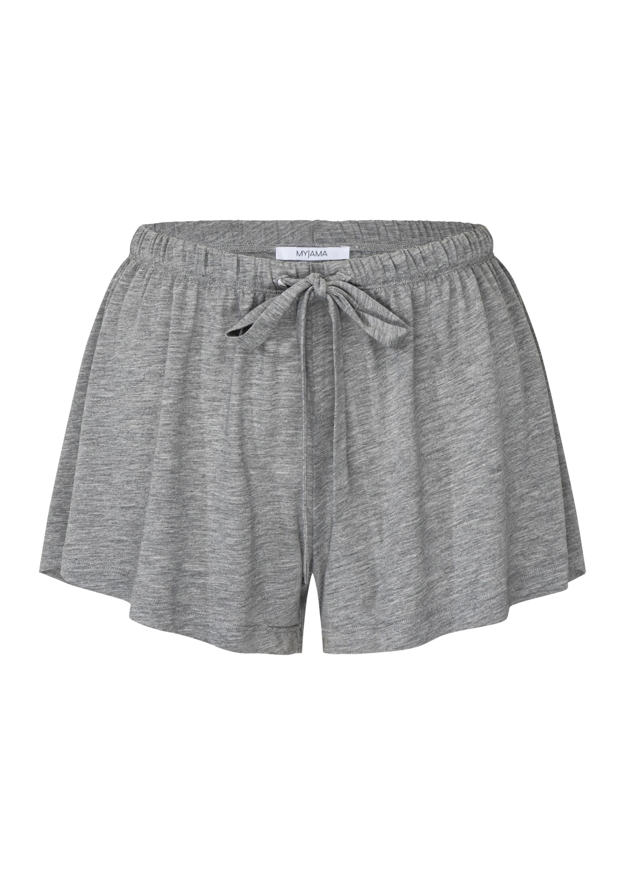 MYJAMA Pyjamashorts Bella hellgrau mit Satinband