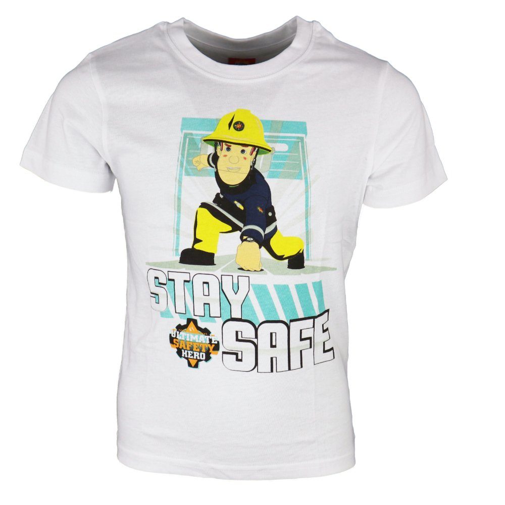 Feuerwehrmann Sam Kurzarmshirt Feuerwehrmann Sam Kinder Jungen T-Shirt Rot oder Weiß, Gr. 98 bis 128, 100% Baumwolle