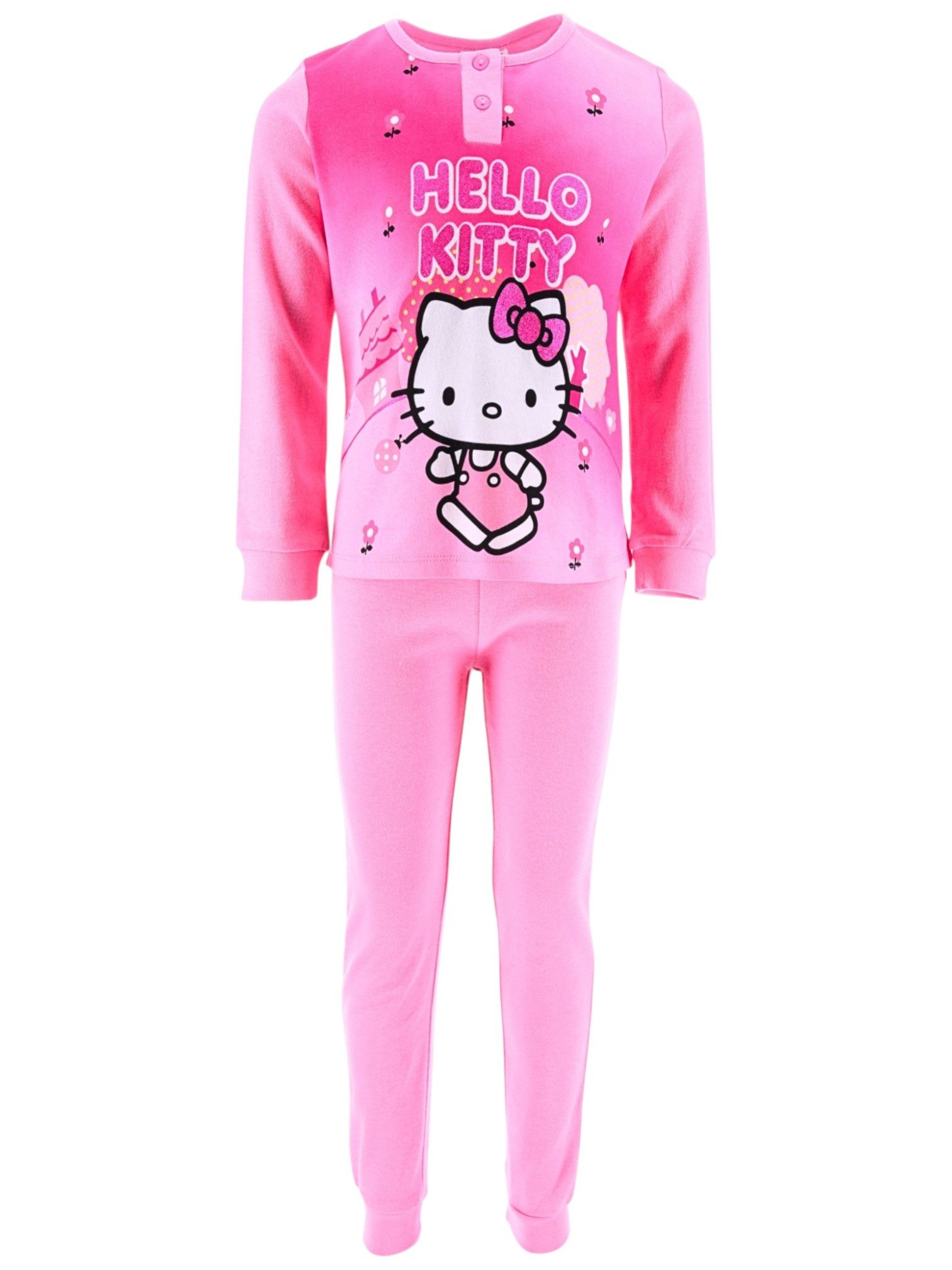 Hello Kitty Schlafanzug HELLO KITTY (2 tlg) Mädchen Pyjama mit Glitzer langarm Gr. 98 - 128 cm