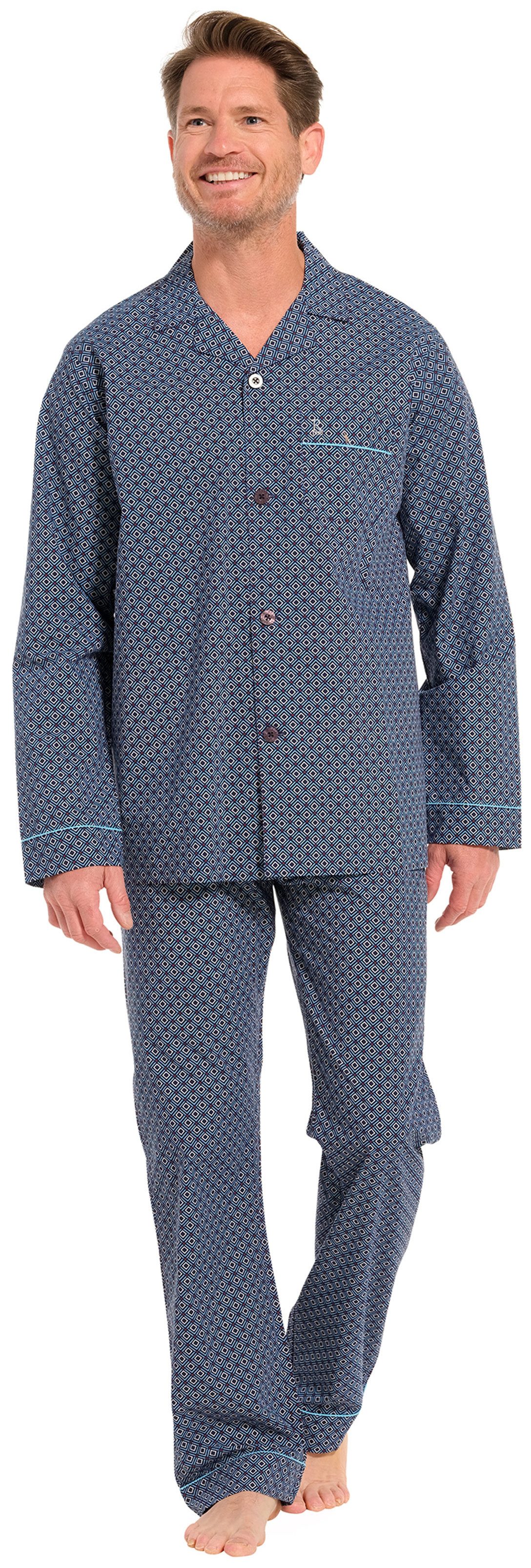 Schlafanzug Herren Pyjama geknöpft