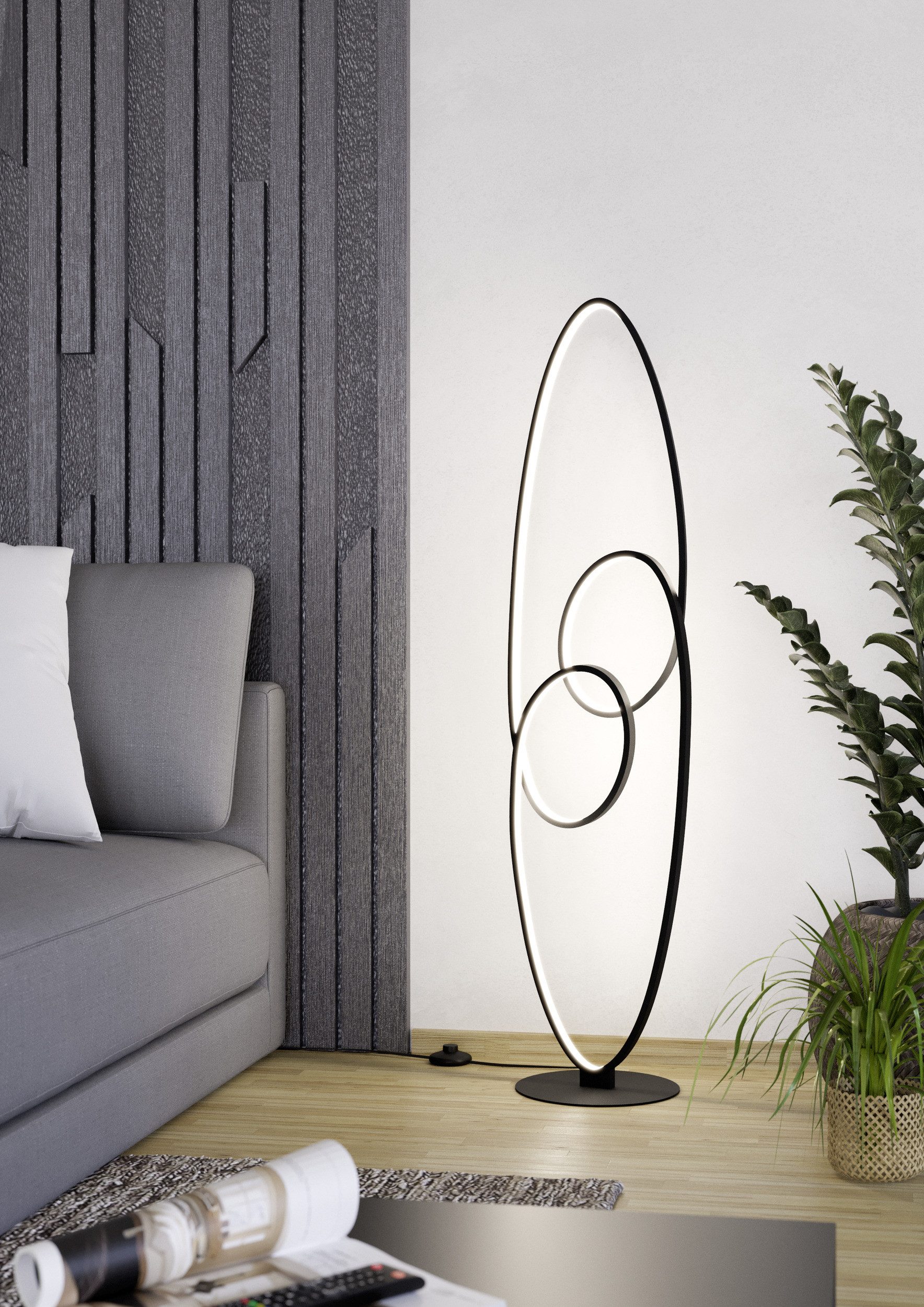 EGLO Stehlampe GIANELLA Stehlampe - Alu, Stahl - LED - 38W - IP20, Ein-/Ausschalter, LED fest integriert, Warmweiß, Standleuchte, Leselampe, Wohzimmer, Schlafzimmer, L25 x B30 x H120,5cm