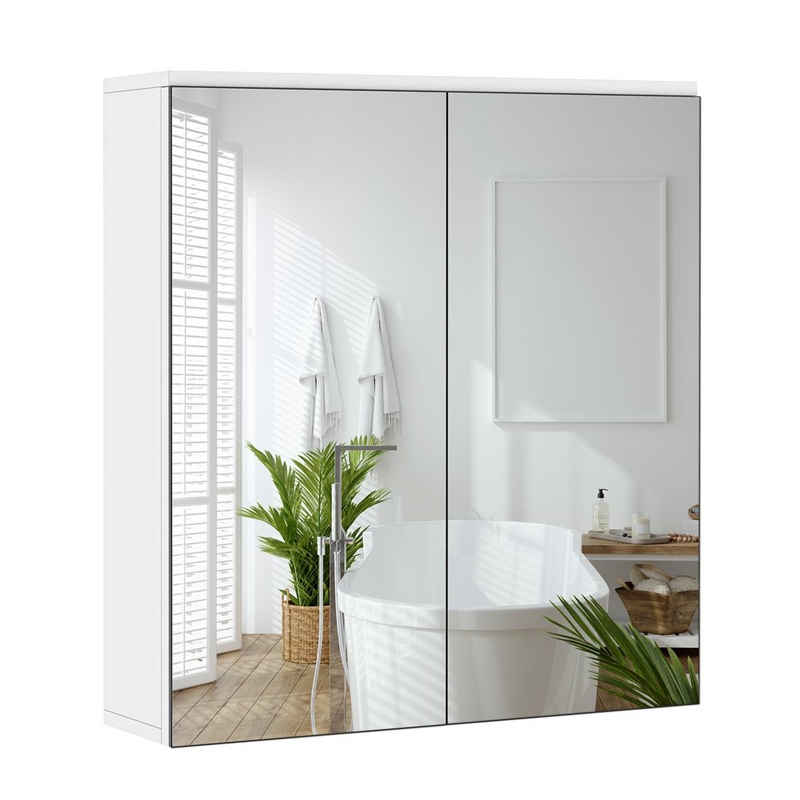 Yaheetech Hängeschrank Badezimmerschrank mit 2 Spiegeltüren Spiegelschrank fürs Bad 2-stufiger Badschrank höhenverstellbare Ablage