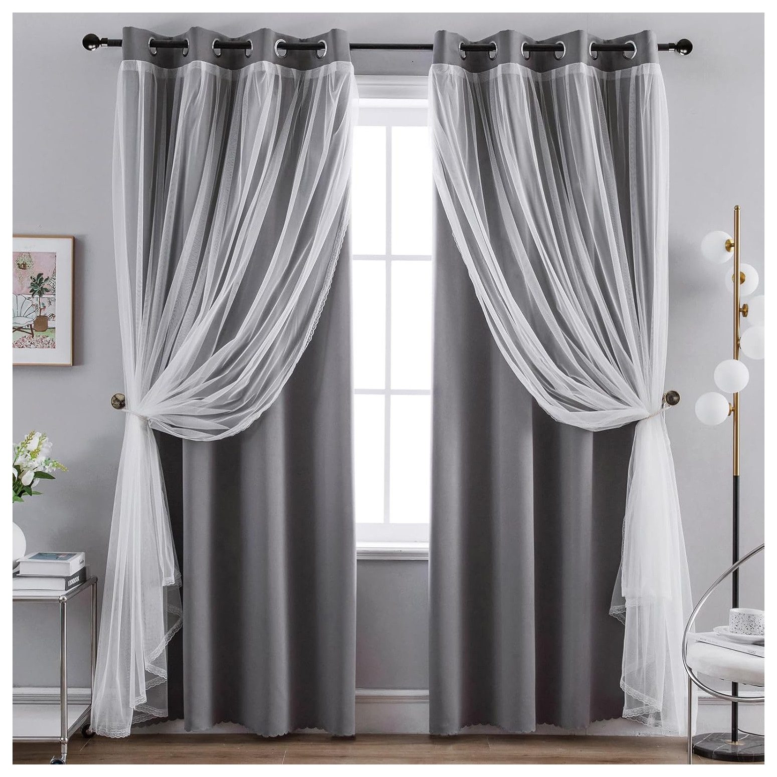 Kaket Verdunkelungsvorhang Verdunkelungsvorhänge mit Doppelschicht, Verdunkelnde Voile-Gardinen