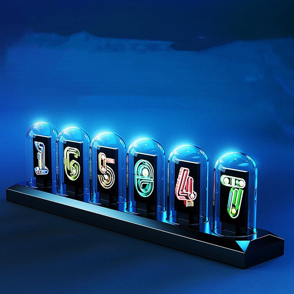 autolock Wecker RGB-Tischuhr,Vintage Digitaler Wecker,LED Nixie Uhr,RGB-Tischuhr DIY Nixie Röhrenuhr,LED Digitaluhr,DIY Customized Photo Display