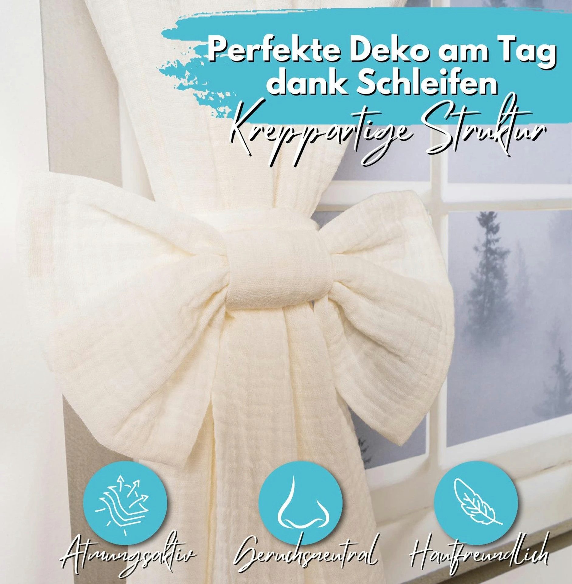 Alavya Home® Vorhang Alavya Home Vorhänge Schlaufen 100x150 cm Baumwolle - 2er-Set, Weiß (2 St), Schlaufen, blickdicht, Musselin, Blickdicht, 2er-Set, 100% Bio- – Bild 2 von 5