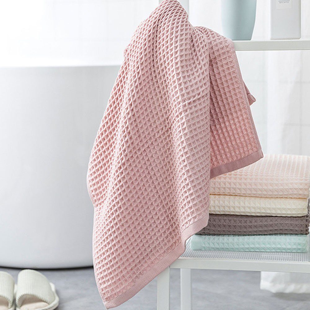 Blusmart Handtuch Set Einfarbiges Schnell Absorbierendes Baumwoll-Waffel-Badetuch, pink light Bequemes