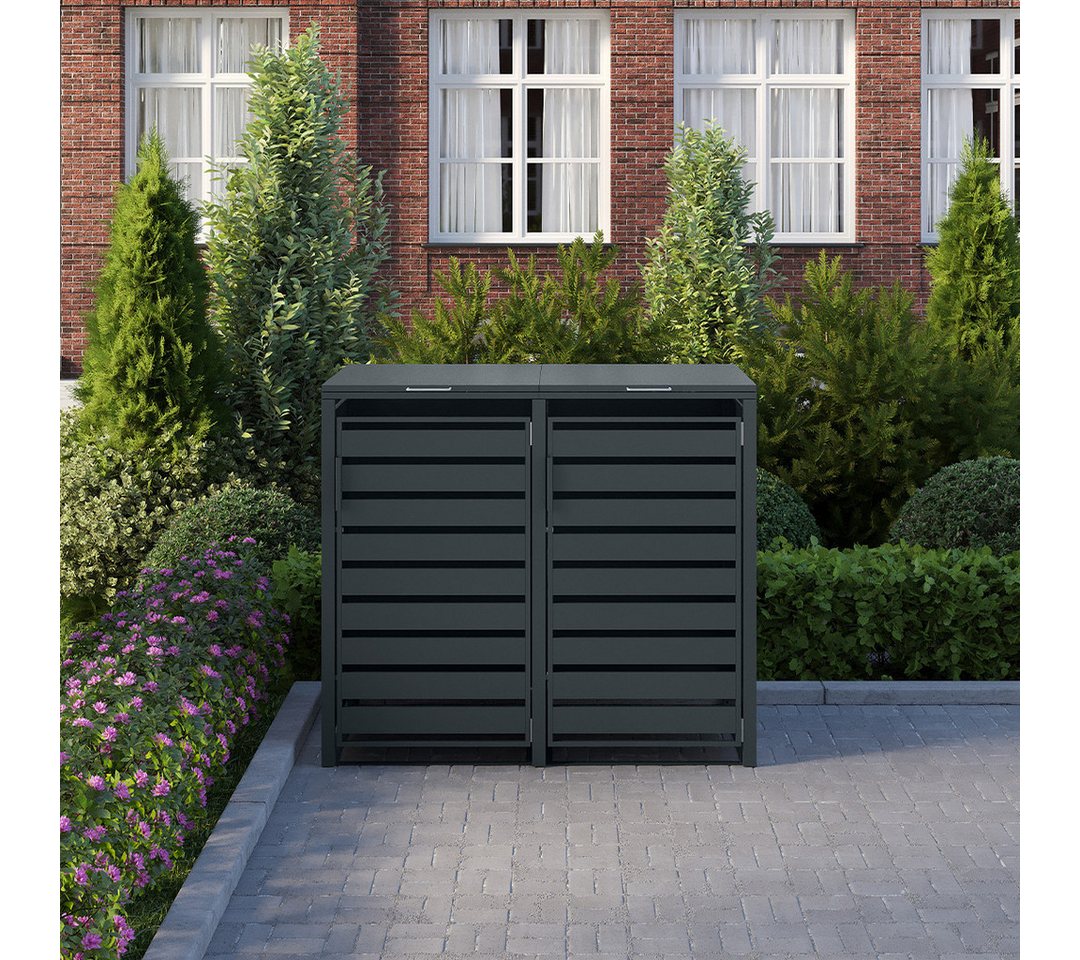 Thumbnail - STEELSØN Mülltonnenbox Kestra 240L aus verzinktem Stahl (Anthrazit, verfügbar mit 1, 2, 3, 4, oder 5 Türen), für 2 Tonne...