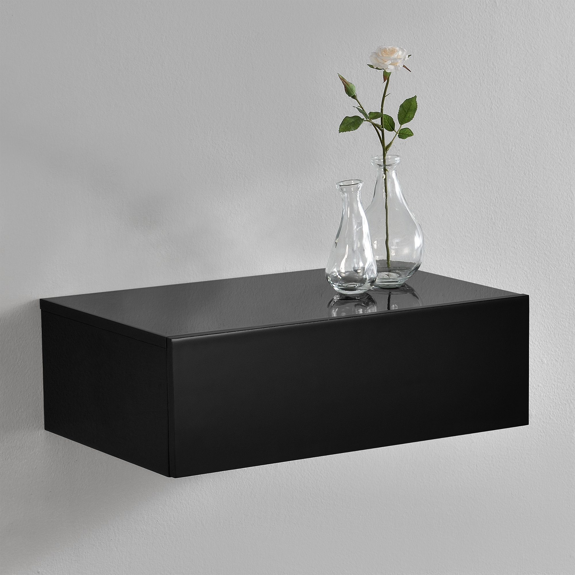 en.casa Nachtschrank Glanz Wandboard Hochglanz mit schwarz Schublade »Oslo« 46x30x15cm Schwarz