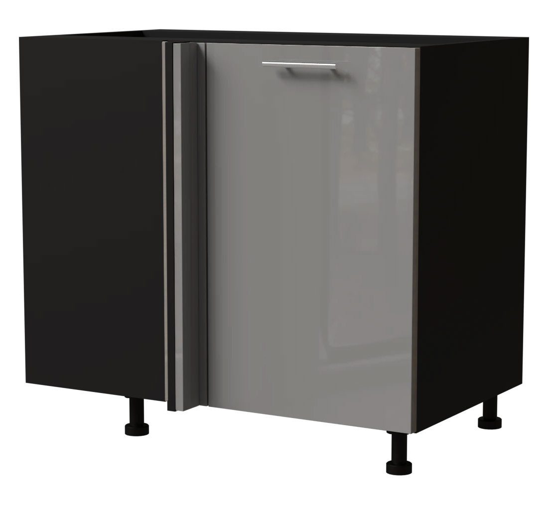 Feldmann-Wohnen Eckschrank Essen (D13U/90, 1-türig, 1 Einlegeboden, 1-St., moderne Optik, lackierte Fronten) 90x50x82cm schwarz - grau Hochglanz (ES-D13U)
