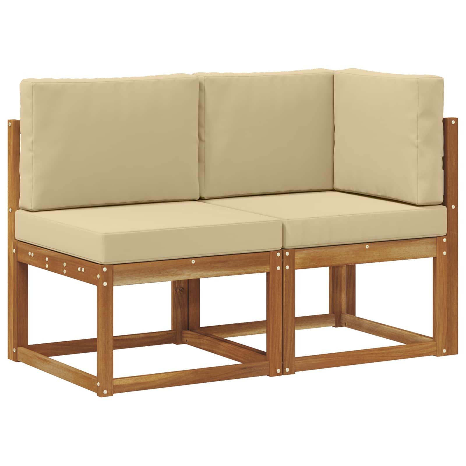 vidaXL Sofaelement Outdoor Mittel- und Ecksofa mit Kissen 2 Stück Natur und Beige (2 St)