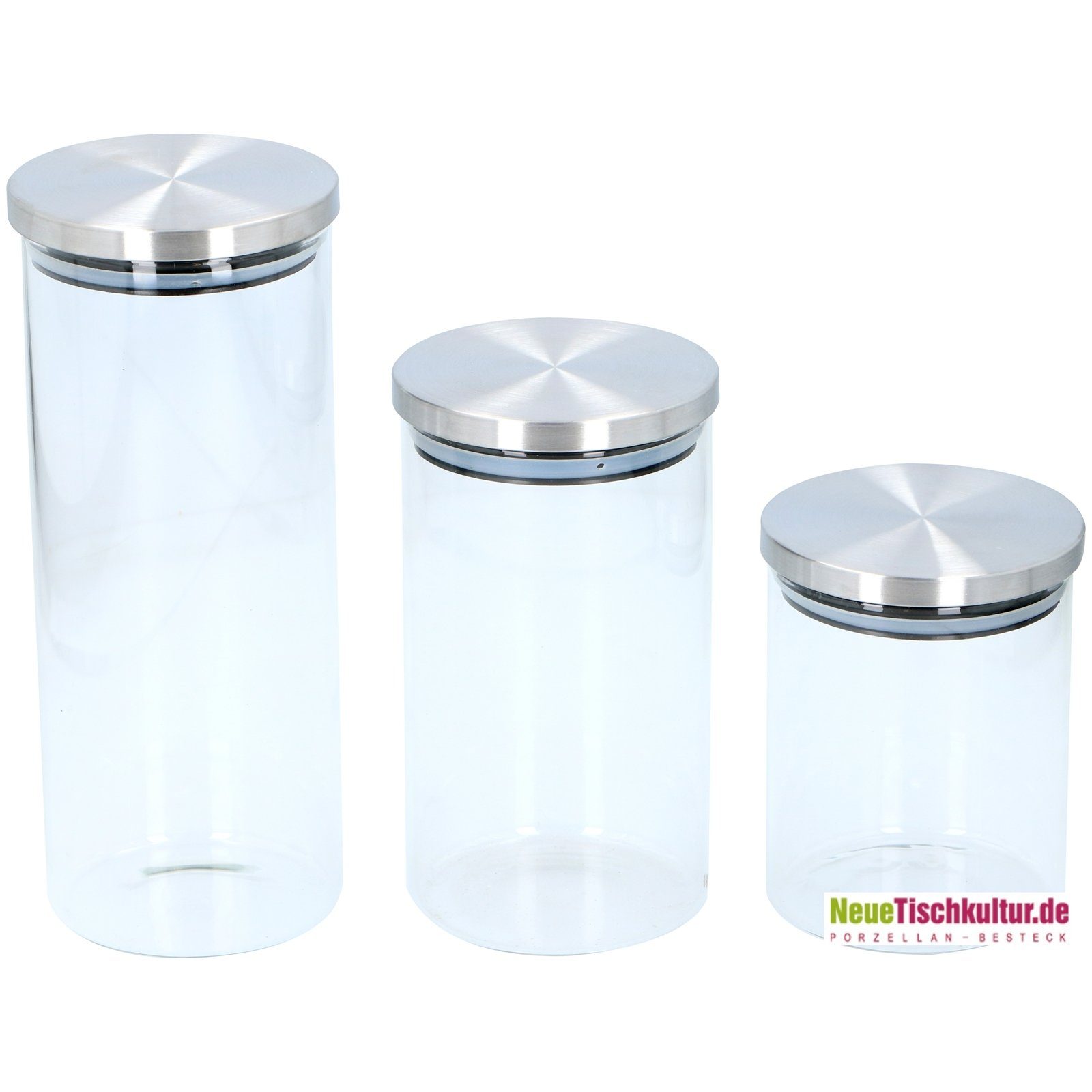 Vorratsgläser Neuetischkultur Edelstahl, (3-tlg) Glas, 3-teilig, Set Vorratsglas