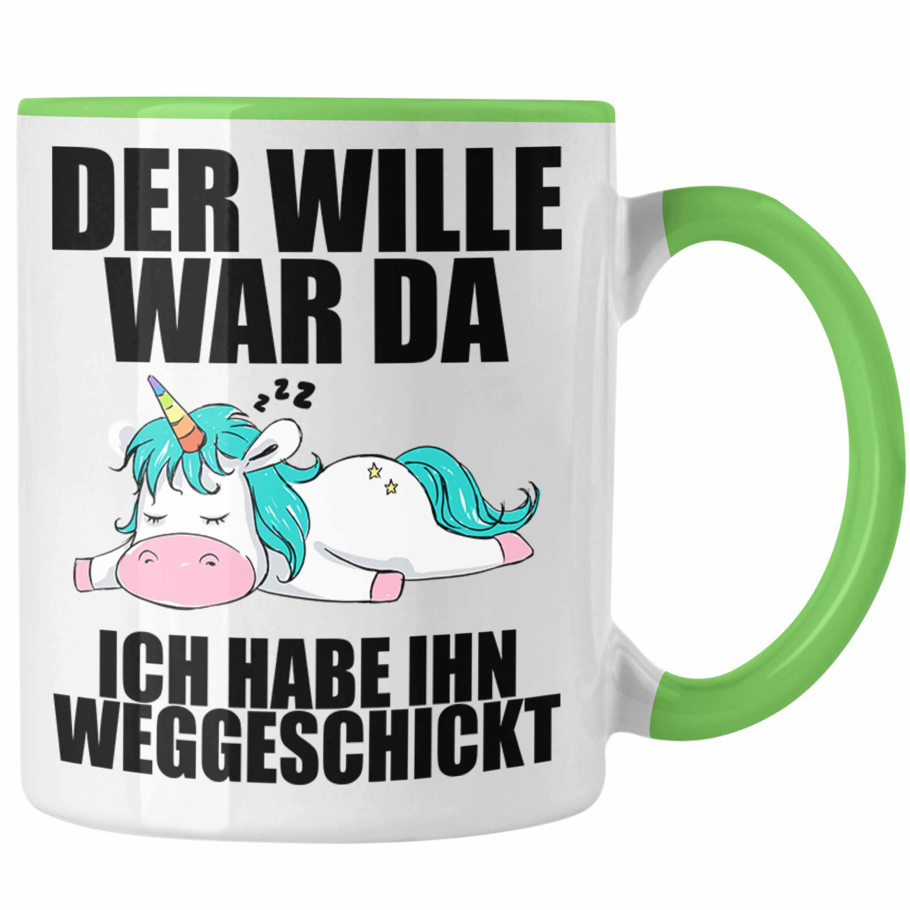 Trendation Tasse Trendation - Tasse mit Sprüch Kollegin Mitarbeiter Geschenk Arbeitskollege Einhorn Grün