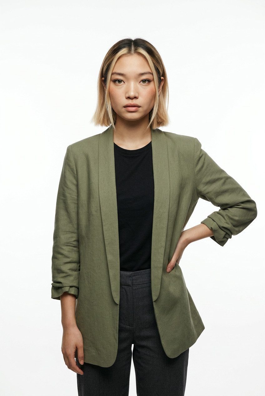 pieces Longblazer PCPIA BOSELLA BLAZER WVN NOOS mit Leinen