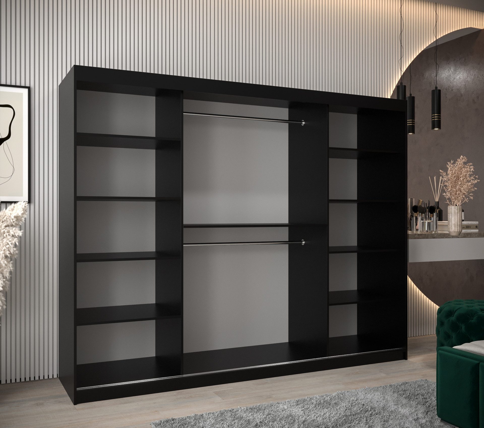 ABIKS MÖBEL Schwebetürenschrank DOME 3 Schlafzimmerschrank - mit Schiebetüren, Kleiderstange, Regalen