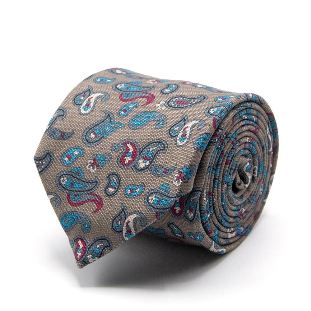 BGENTS Krawatte Krawatte aus Baumwoll-/Leinen-Gemisch mit Paisley-Muster Made in Italy Grau