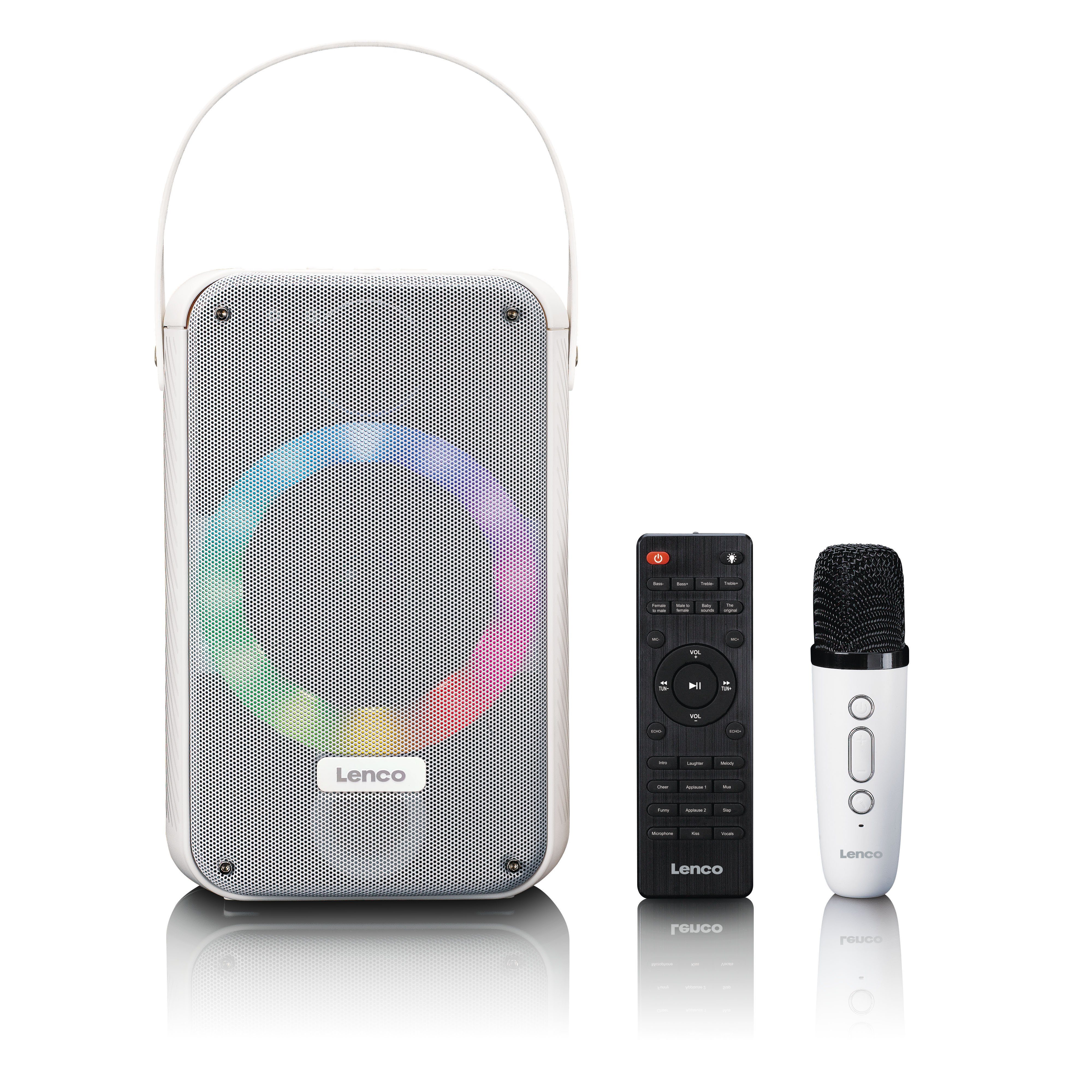 Lenco BTC-060WH Bluetooth-Lautsprecher 2.0 (Bluetooth, 20 W, Disco-LED-Lichteffekte, Bluetooth 5.2, 12h Akku & 2x 20W Lautsprecher)