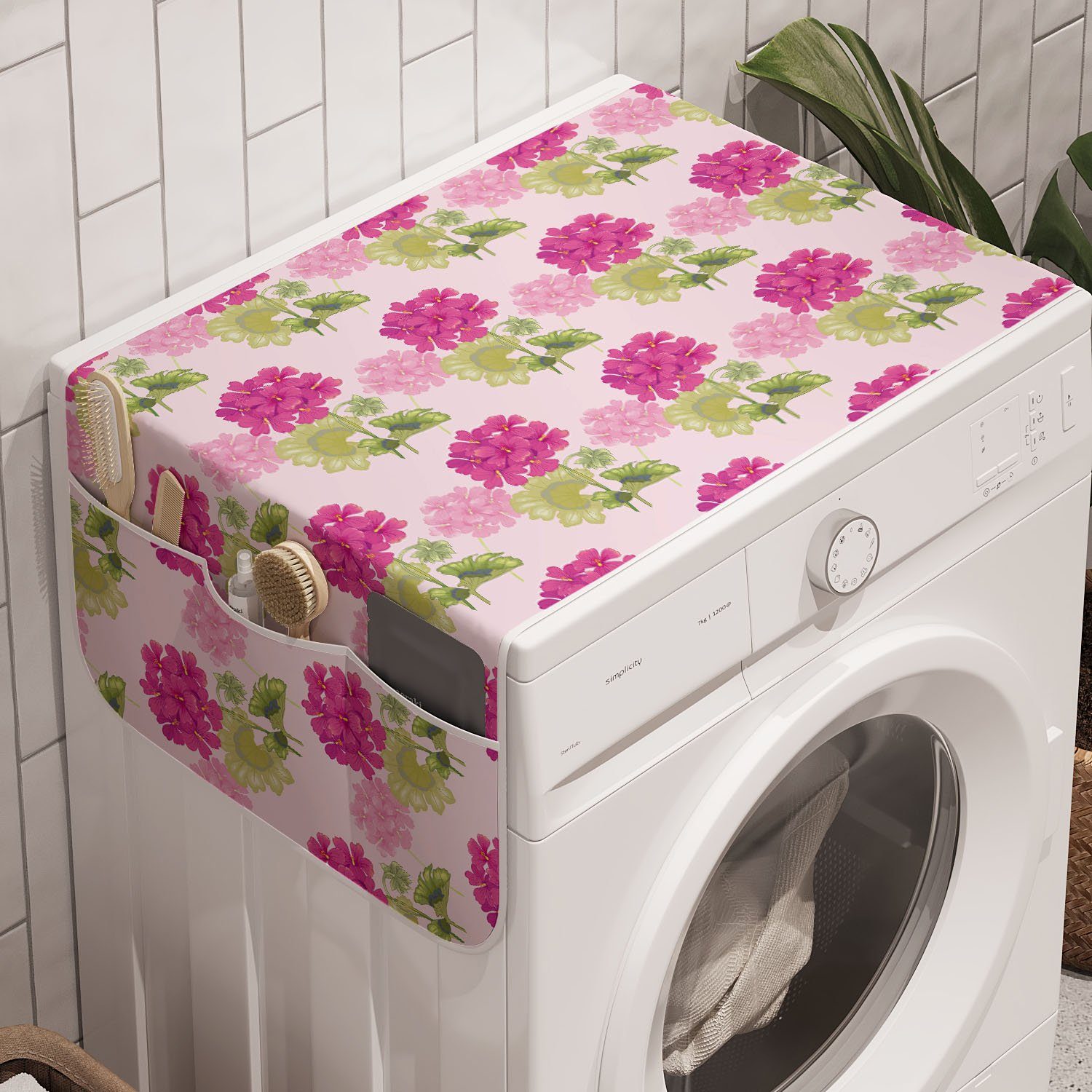 Pelargonien Waschmaschine Badorganizer Trockner, Abakuhaus Anti-Rutsch-Stoffabdeckung für Frühlings-Natur-Kunst-Blumen und