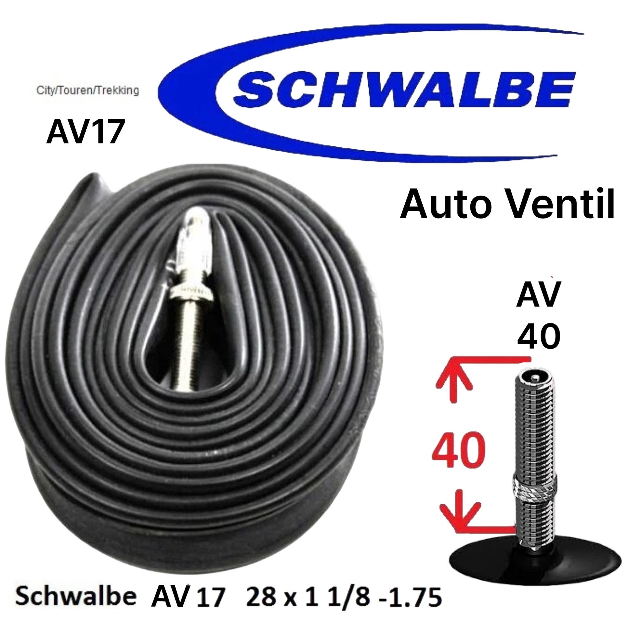 Fahrradschlauch Schwalbe Tour Trekking Fahrrad-Schlauch AV17 28x1 1/8-1,75 Auto Ventil