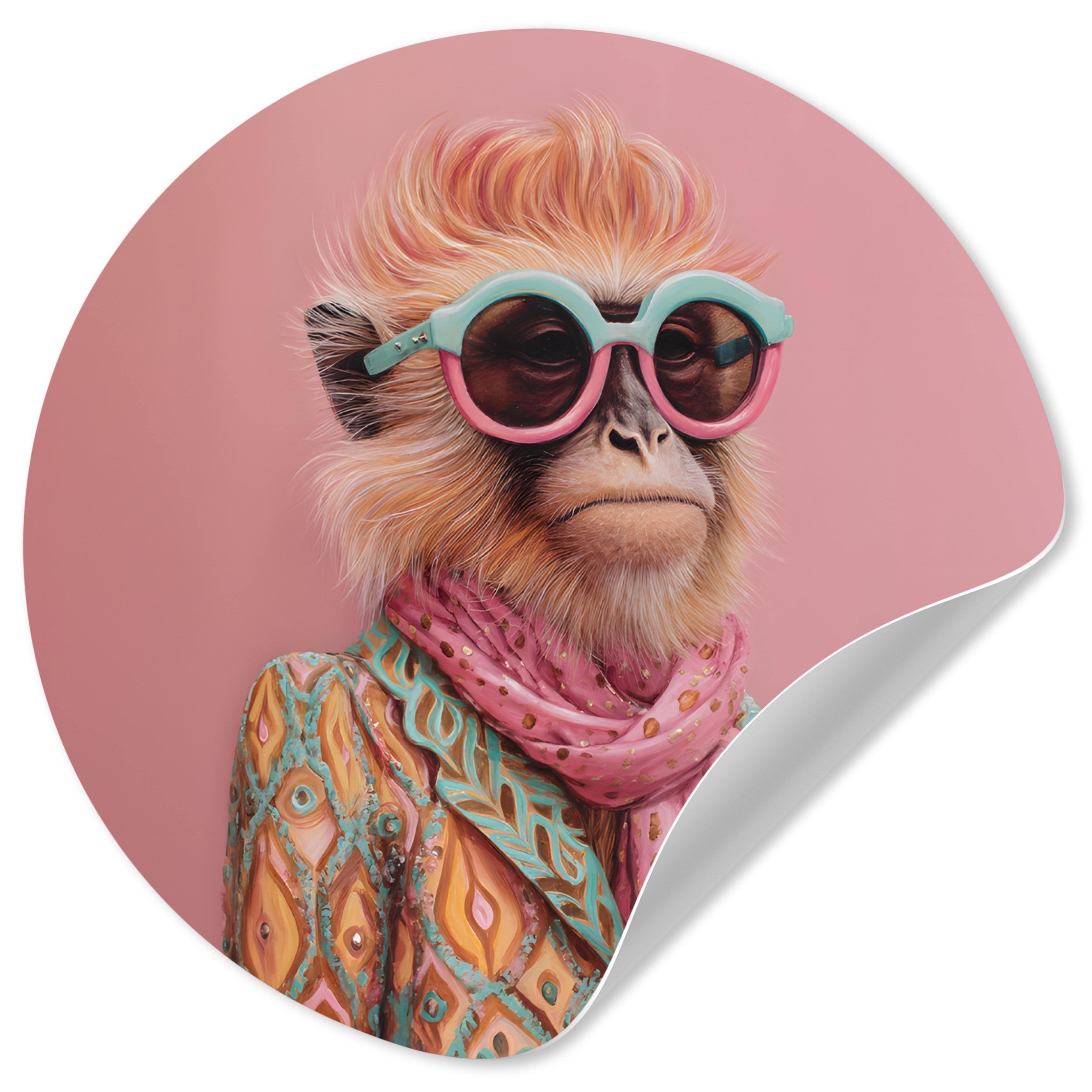MuchoWow Wandsticker Halstuch - Affe - Sonnenbrille - Jacke (1 St), Selbstklebende Runde Vliestapete, Wohnzimmer, 140x140 cm