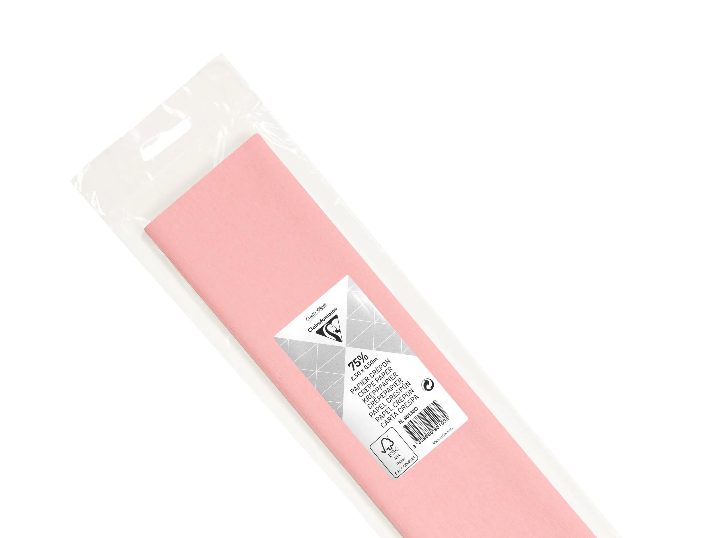 CLAIREFONTAINE Kreppband 10x Krepppapier Blisterpackung 1 Blatt 2,50x0,50m Hellrosa 95133C Krepppapier