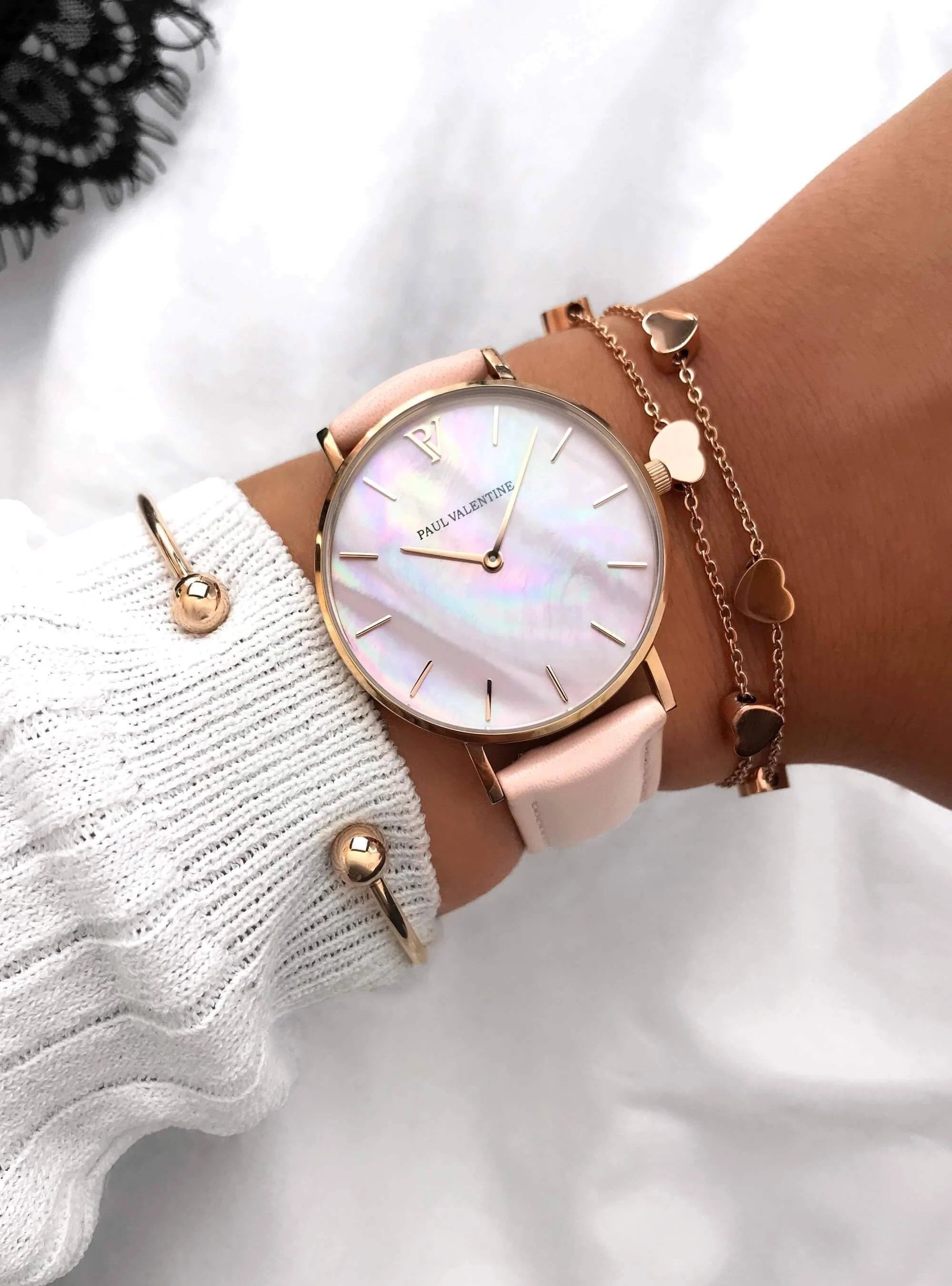 Paul Valentine Quarzuhr ROSE GOLD PINK SEASHELL PINK LEATHER