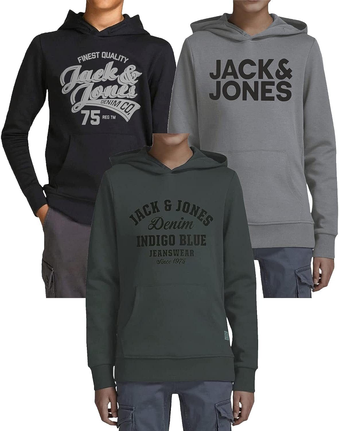 Jack & Jones Junior Kapuzensweatshirt (Spar Set, 3er Pack) mit Printdruck und Kängurutasche im 3er Pack 3er Hoodie Mix 2