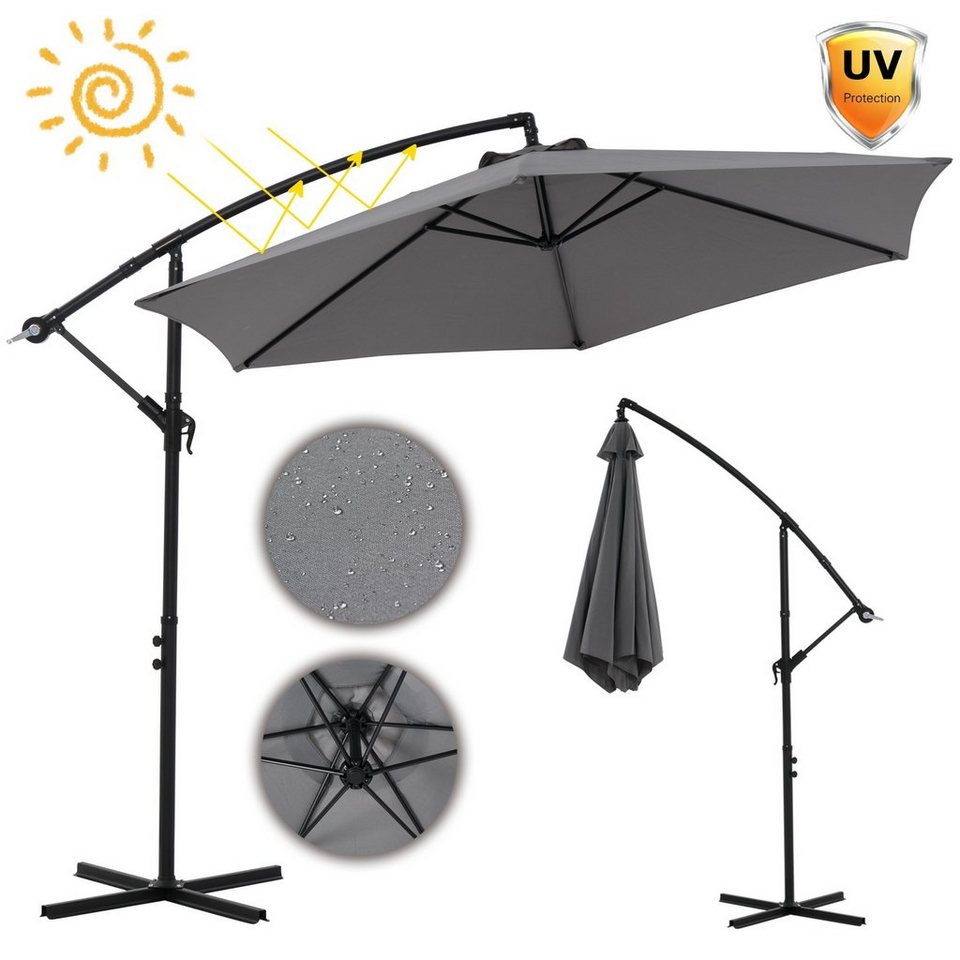 Ø3M/Ø3.5M Sonnenschirm mit LED Ampelschirm Handkurbel Schirm Gartenschirm Alu DE