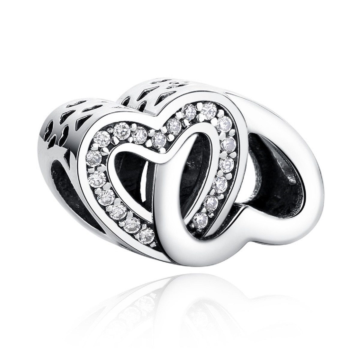 PANDACHARMS Bead Verschlungene Herzen Weiß Charm, 925er Sterling Silber