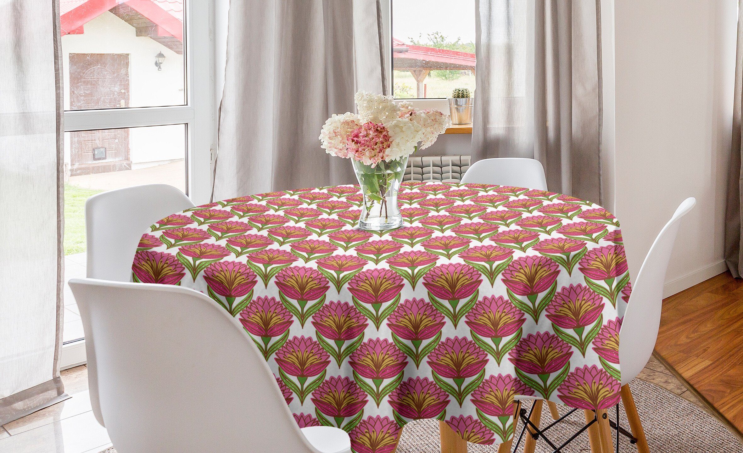 Abakuhaus Tischdecke Kreis Tischdecke Abdeckung für Esszimmer Küche Dekoration, Blumen Hand gezeichnete Blumen-Blüten