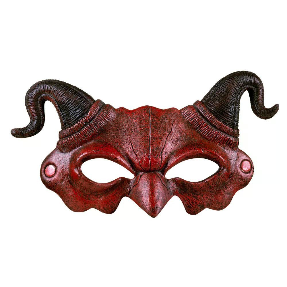 Boland Teufel-Kostüm Schaum-Halbmaske Dämon rot mit Hörnern Halloween Karneval Maske, Detailreiche Struktur für realistischen Look