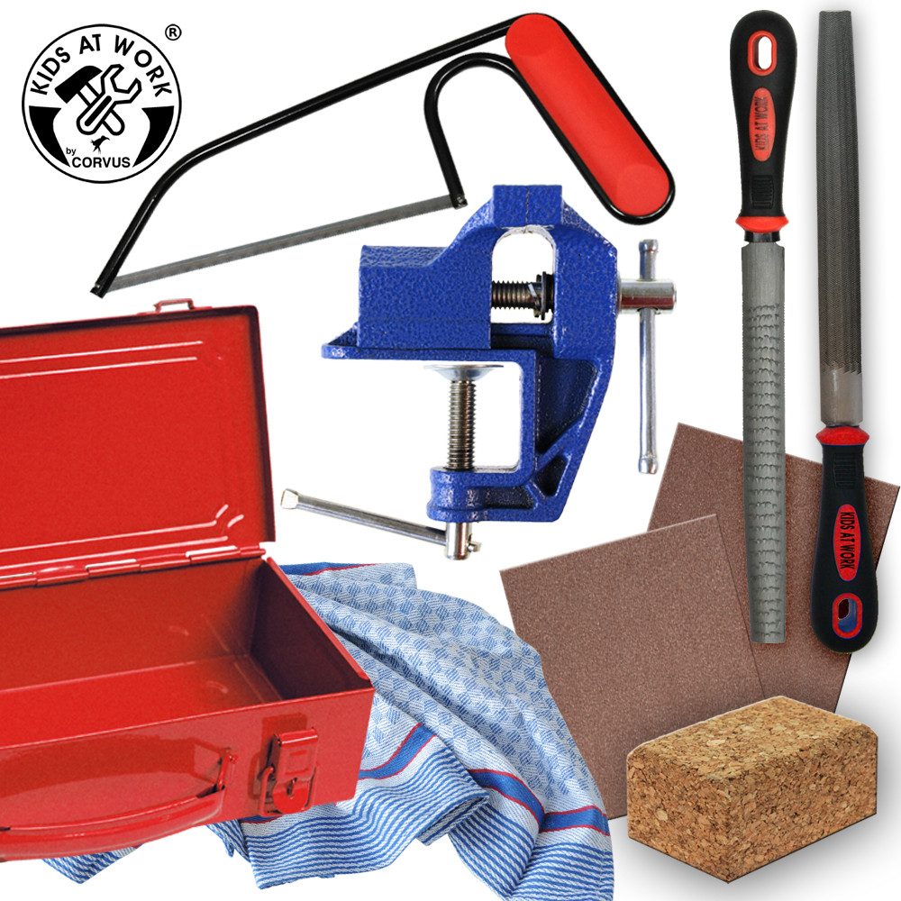 Corvus Spielwerkzeug Corvus Kinderwerkzeug Werkzeugset Metall Box 01 rot/blau