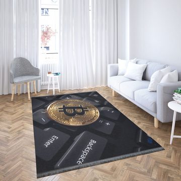 Teppich Jungengel Textilien Waschbarer Teppich Bitcoin Design Läufer, Jungengel Textilien, Höhe: 6 mm, Waschmaschinengeeignet, Fußbodenheizungsgeeignet