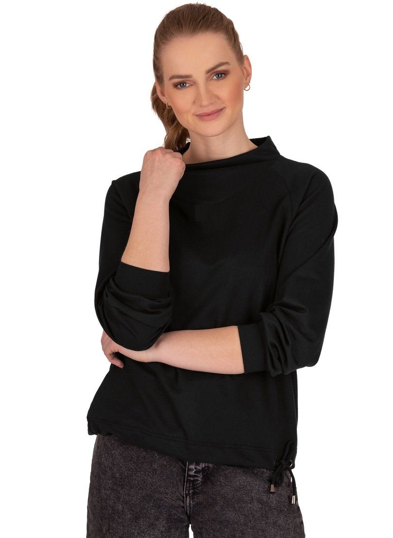 Kragen Trigema Sweatshirt modischem mit schwarz TRIGEMA Sweatshirt