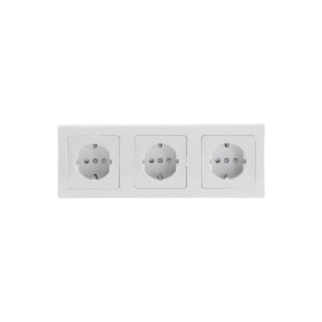 Schalter DELPHI Set 3 Steckdo.+ 3-fach Rahmen 250V~/ 16A, Steckanschluss, weiß