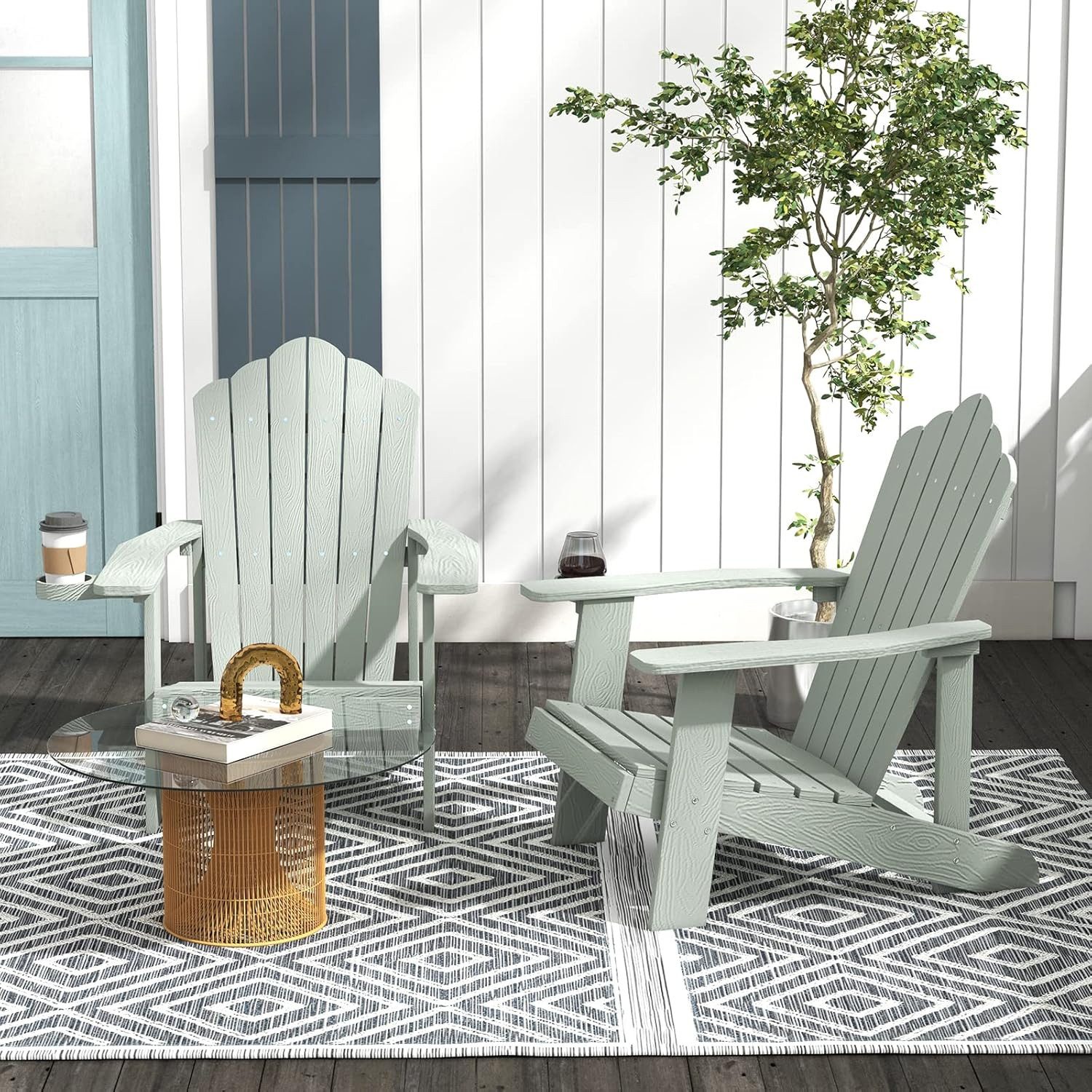 KOMFOTTEU Gartenstuhl Adirondack Stuhl mit Getränkehalter, 150 kg Tragfähigkeit