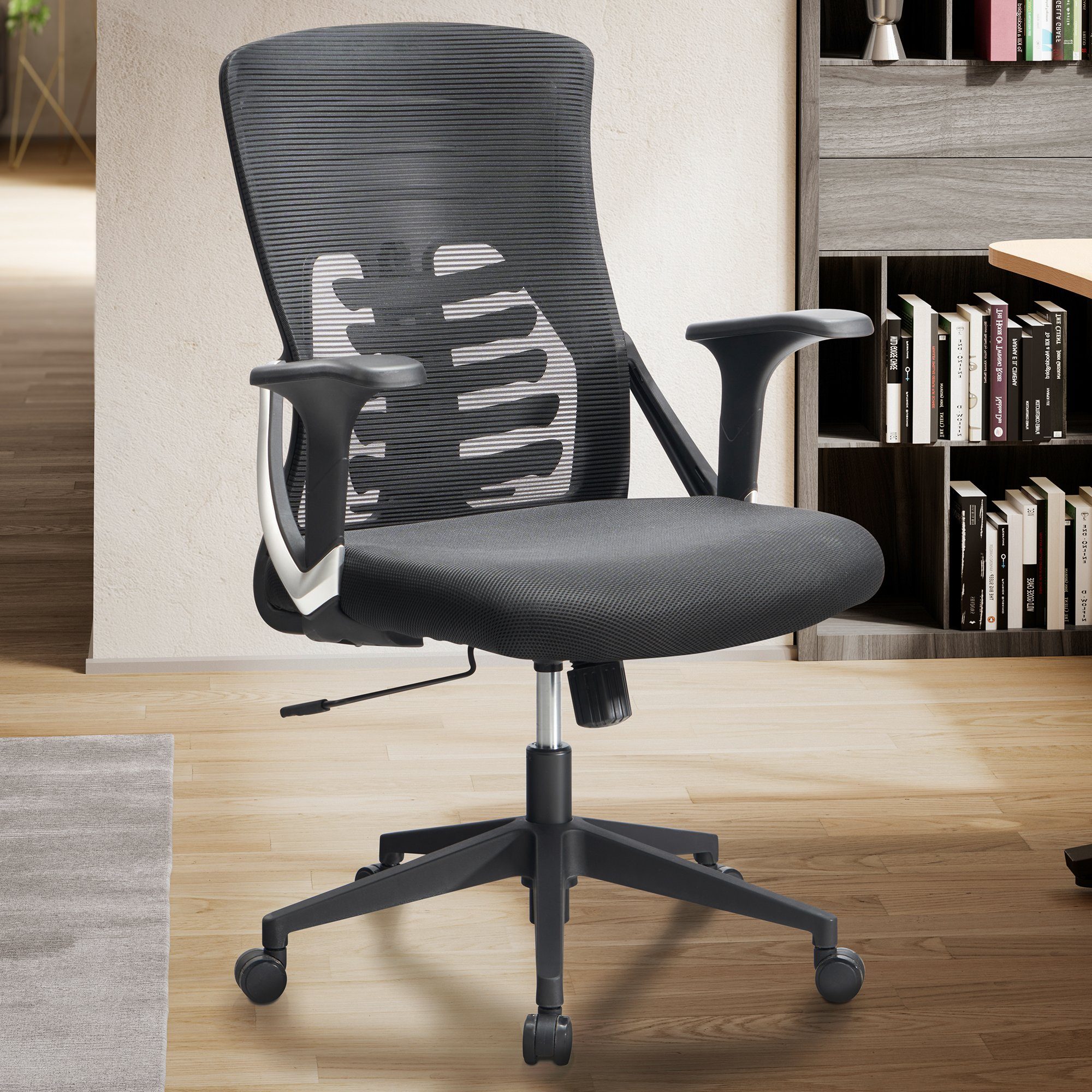 Amstyle Drehstuhl Bürostuhl Schreibtischstuhl Mesh Schwarz Ergonomisch 120 kg (Bürostuhl Schwarz Mesh-Bezug 120 kg Drehbar), Ergonomisch mit Armlehnen, Schreibtischstuhl Stoff