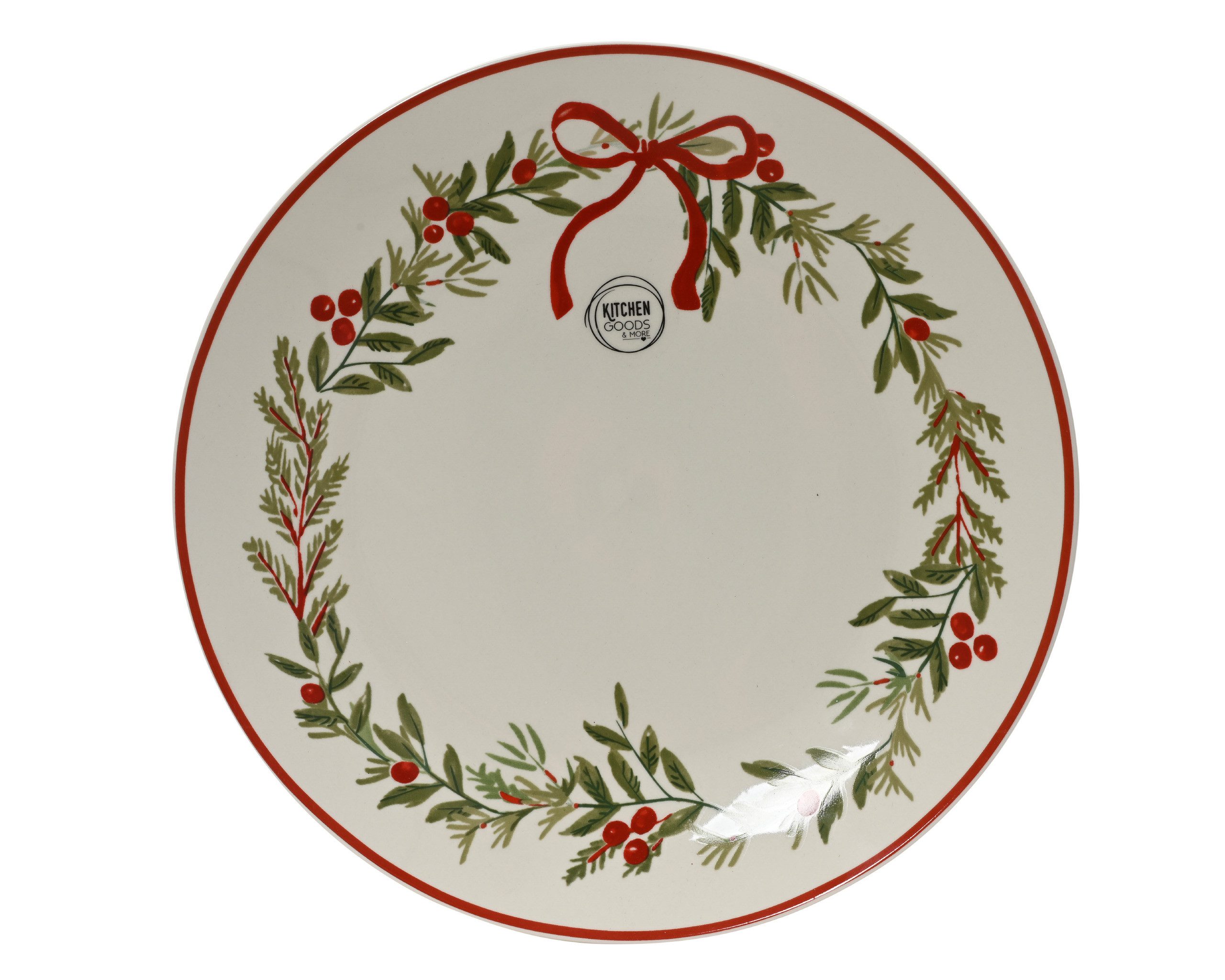 Kaemingk Teller, Teller 27cm Porzellan mit Tannenzweigen Beeren & Schleife Motiv