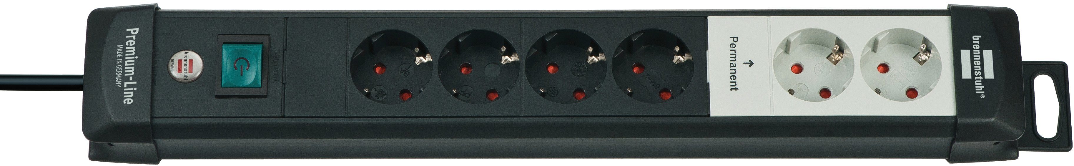 Brennenstuhl Premium-Line Steckdosenleiste 6-fach (Ein- / Ausschalter, Kabellänge 3 m), mit permanenten und schaltbaren Steckdosen