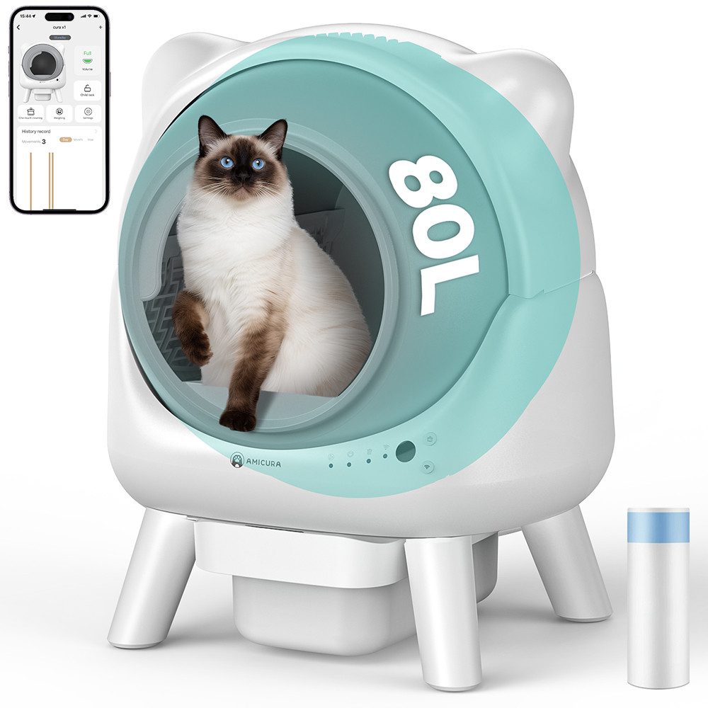 Katzenecktoilette 2025 Selbstreinigendes Katzenklo mit App 60L Sensor