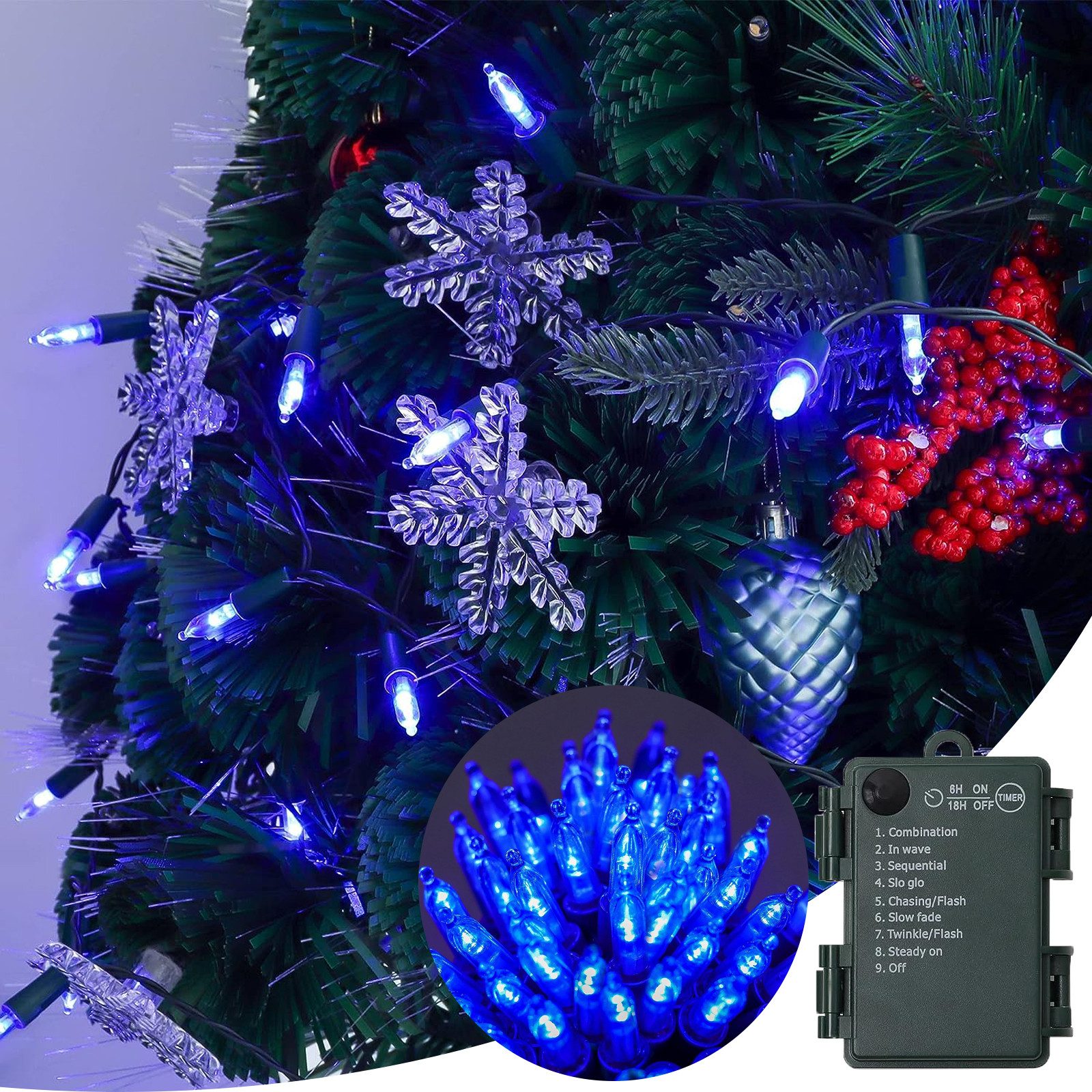 Lichterkette 50/100 LEDs LED-Lichterkette 8 Modi 3 AA-Batterienbetrieb