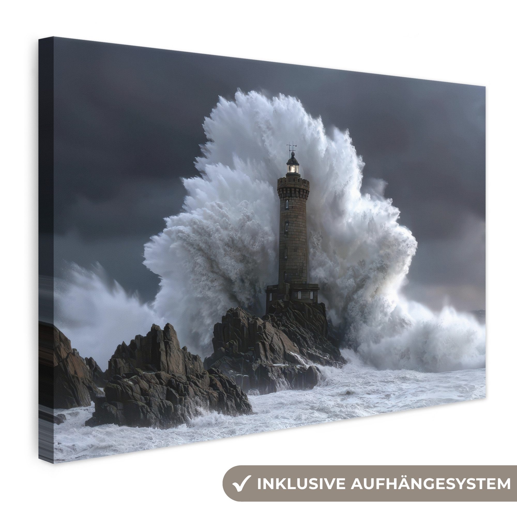 OneMillionCanvasses® Leinwandbild Welle - Leuchtturm - Schäumendes Wasser, Fotodruck (1 St), Leinwand Bilder Klein, Wand Dekoration Aesthetic 30x20 cm