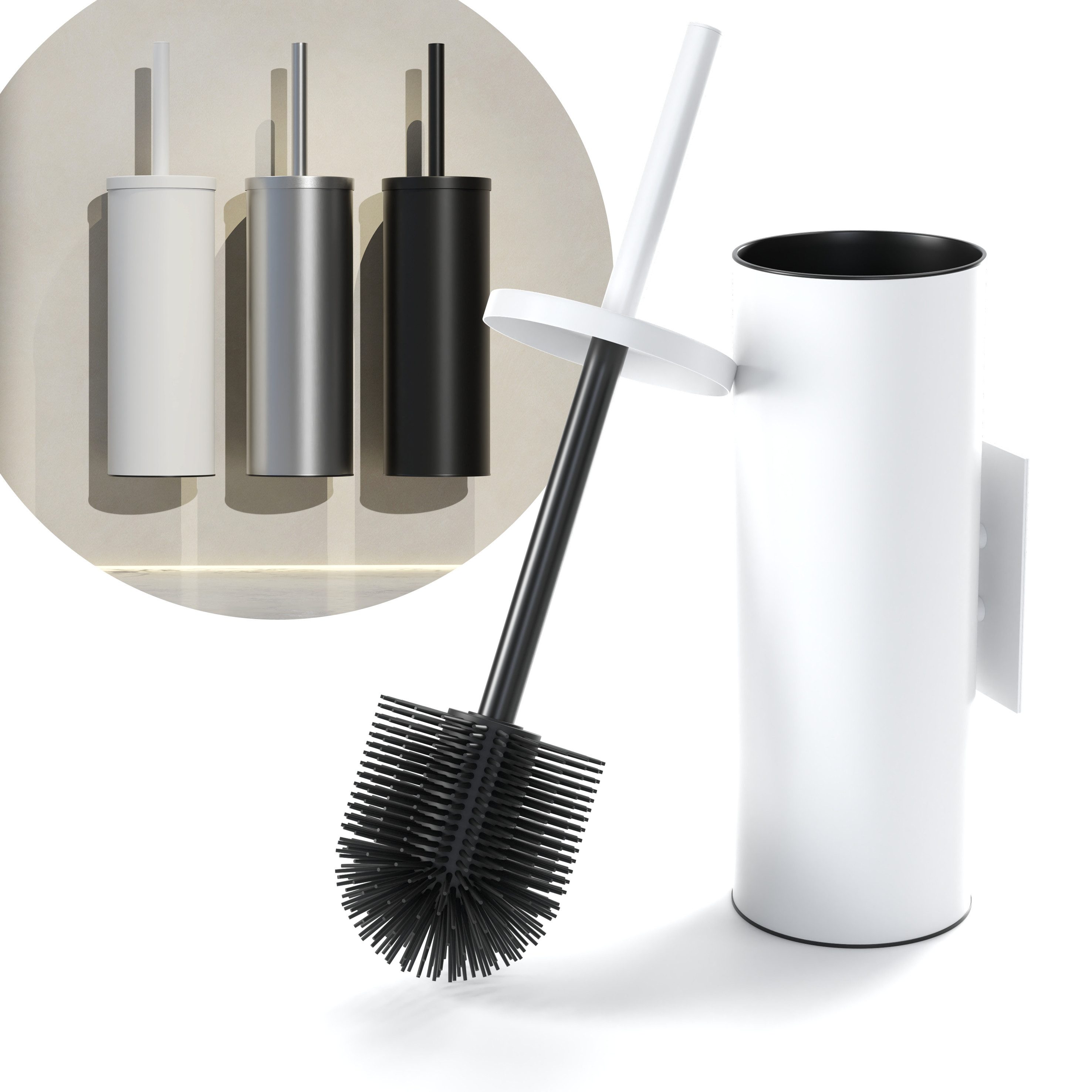 SAVEGA WC-Reinigungsbürste SAVEGA - Klobürste Wandmontage Silikon Edelstahl, Gästewc, Haushalt, Toilette, Sanitärraum, Badezimmer, Hygienisch,Pflegeleicht,Platzsparend