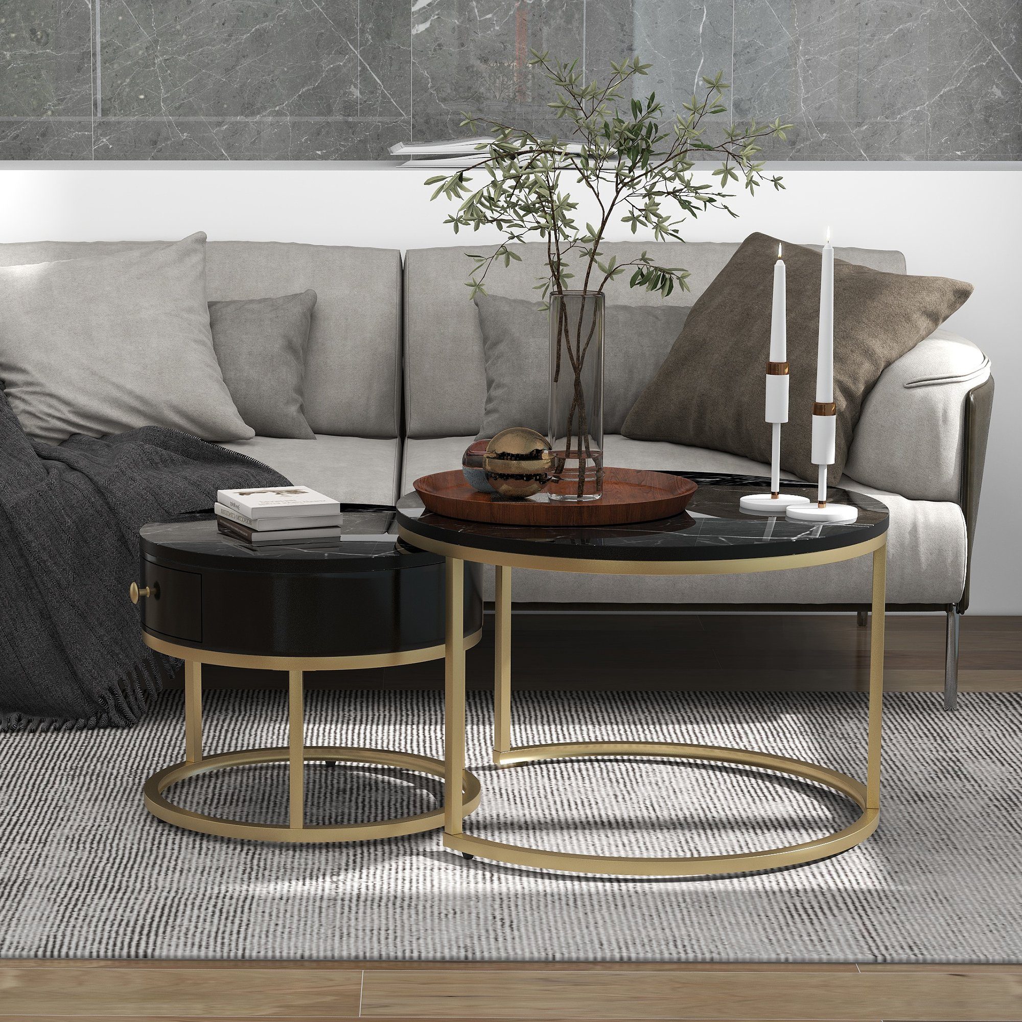 OKWISH Couchtisch Moderner Nesting Couchtisch (2-St., mit Hochglanz Marmorm günstig online kaufen