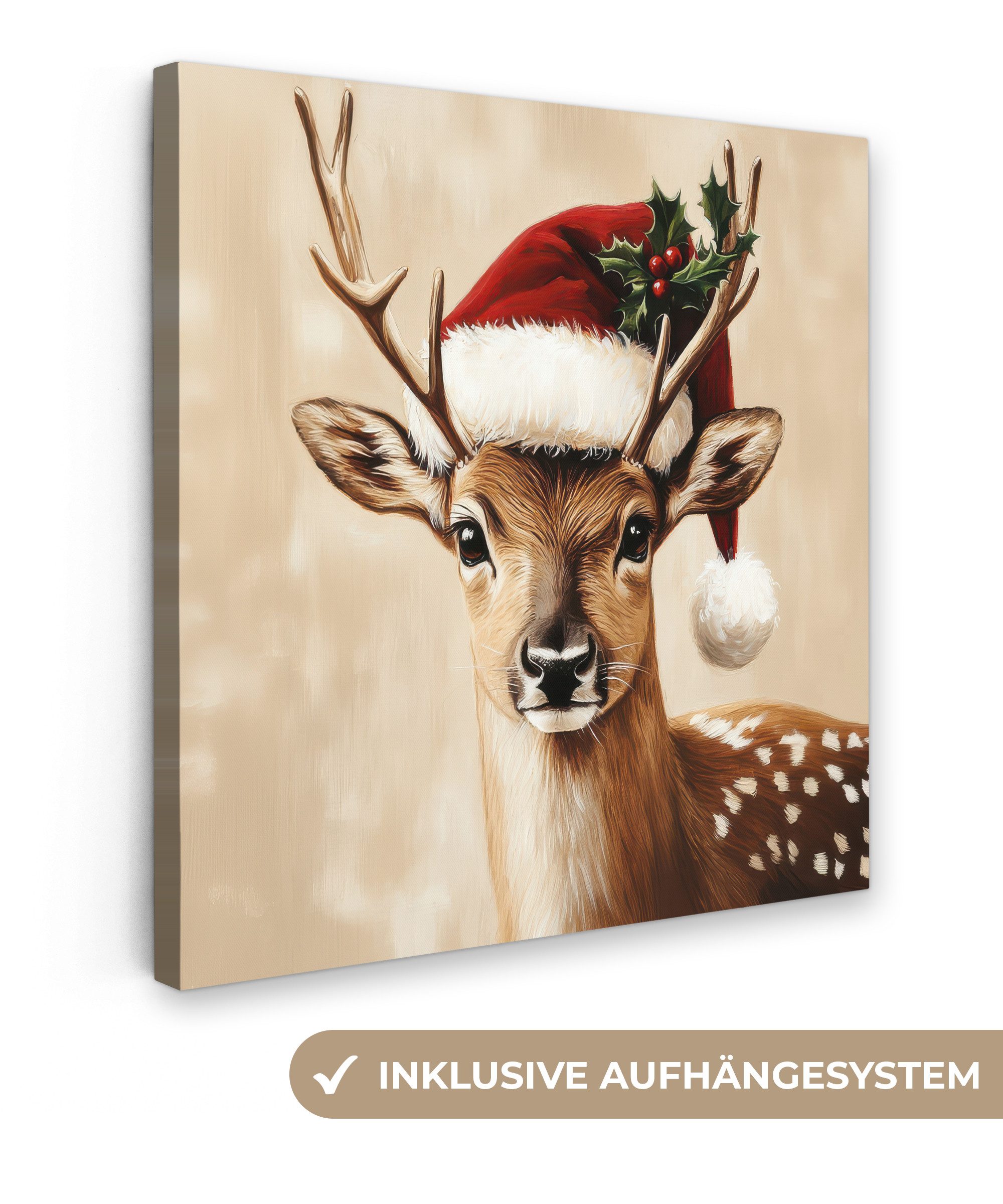OneMillionCanvasses® Leinwandbild Weihnachten - Hirsch - Geweih - Rot, Foto günstig online kaufen