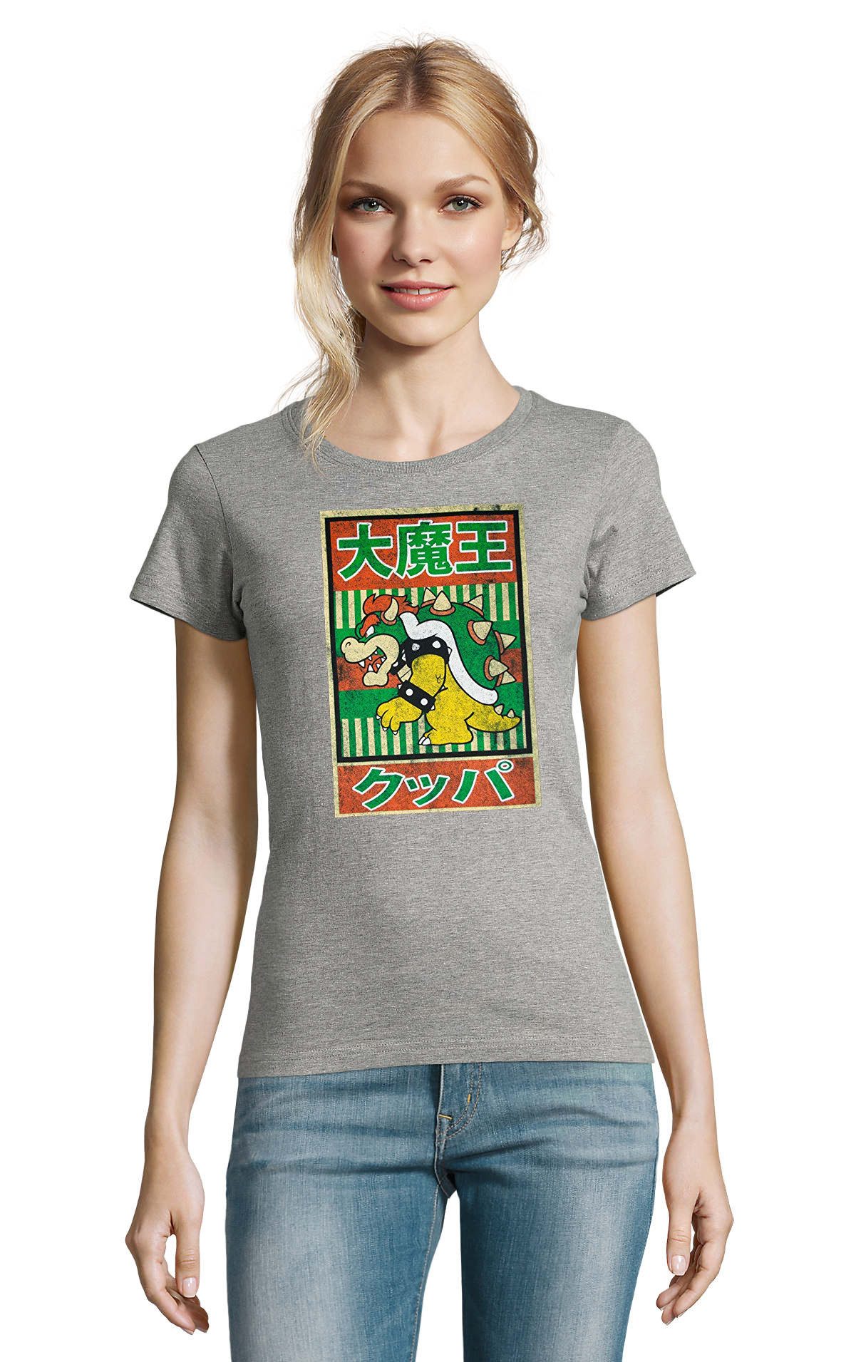 Blondie & Brownie T-Shirt Bowser Japan Damen T Shirt Gaming Print Rundhals Baumwolle Retro (Einzelstück, Einzelartikel) Japan Gaming Damenshirt Printstyle
