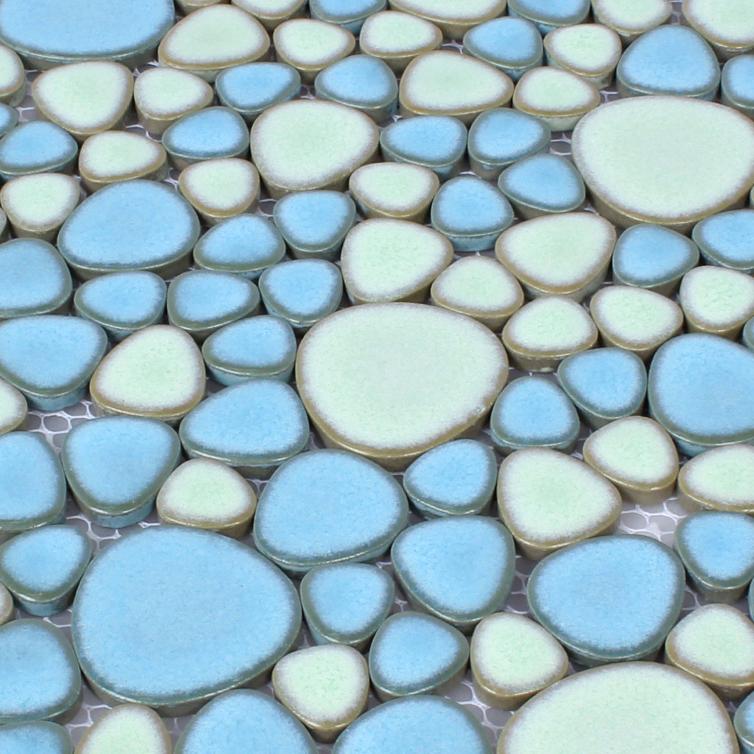 Mosafil Mosaikfliesen Keramikmosaik Fliesen Flusskiesel Optik Maintower Türkis, Keramik 30.000x30.000, grün-blau, Verlegefertig auf ein Netz geklebt - Frostsicher - Wasserfest