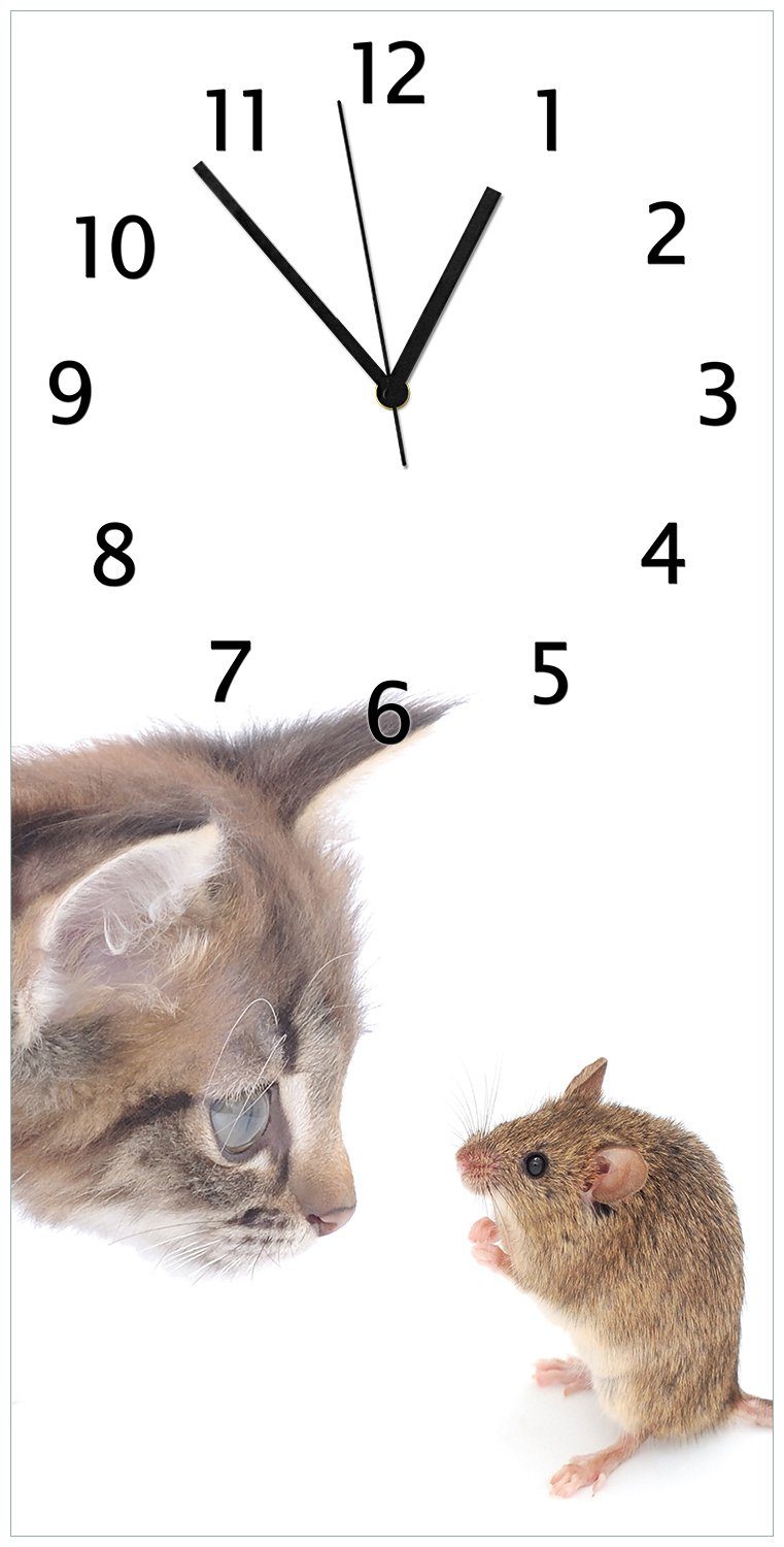 (Uhr - Spielen Katze Maus weißer beim Wanduhr Wallario Acryl) aus und Hintergrund